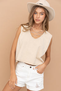 Mineral Washed Rhinestones Tank Top