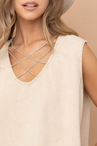 Mineral Washed Rhinestones Tank Top