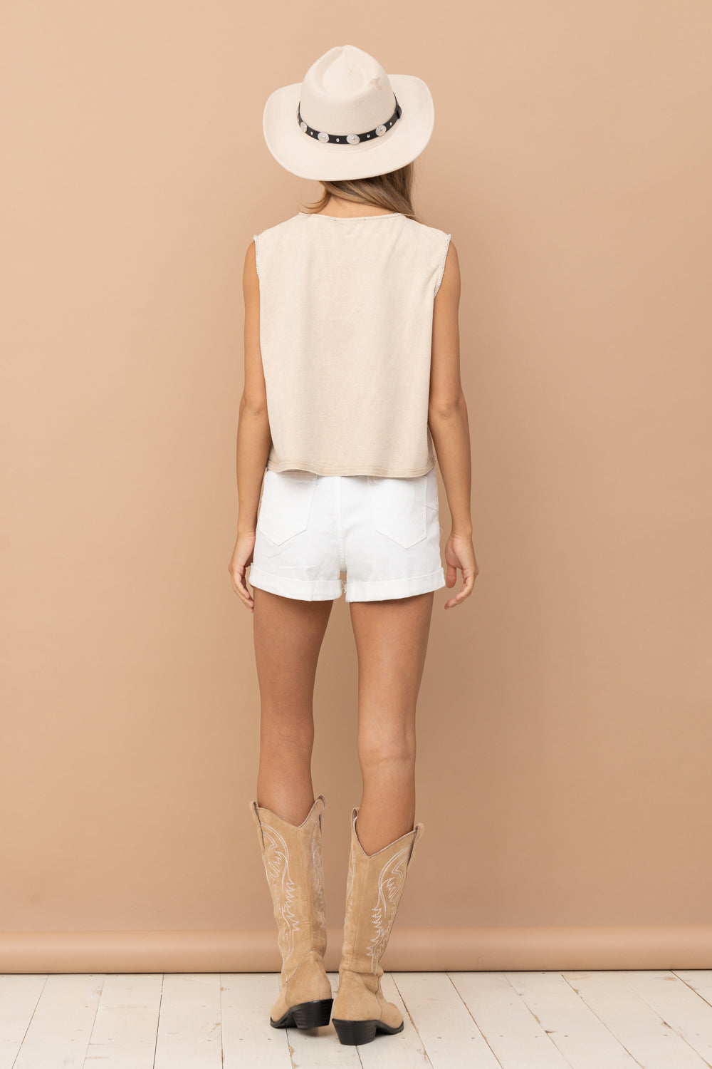 Mineral Washed Rhinestones Tank Top
