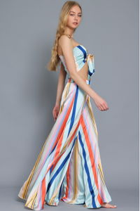 Tube Tie Front Chest Cropped Top And Long Pants Set