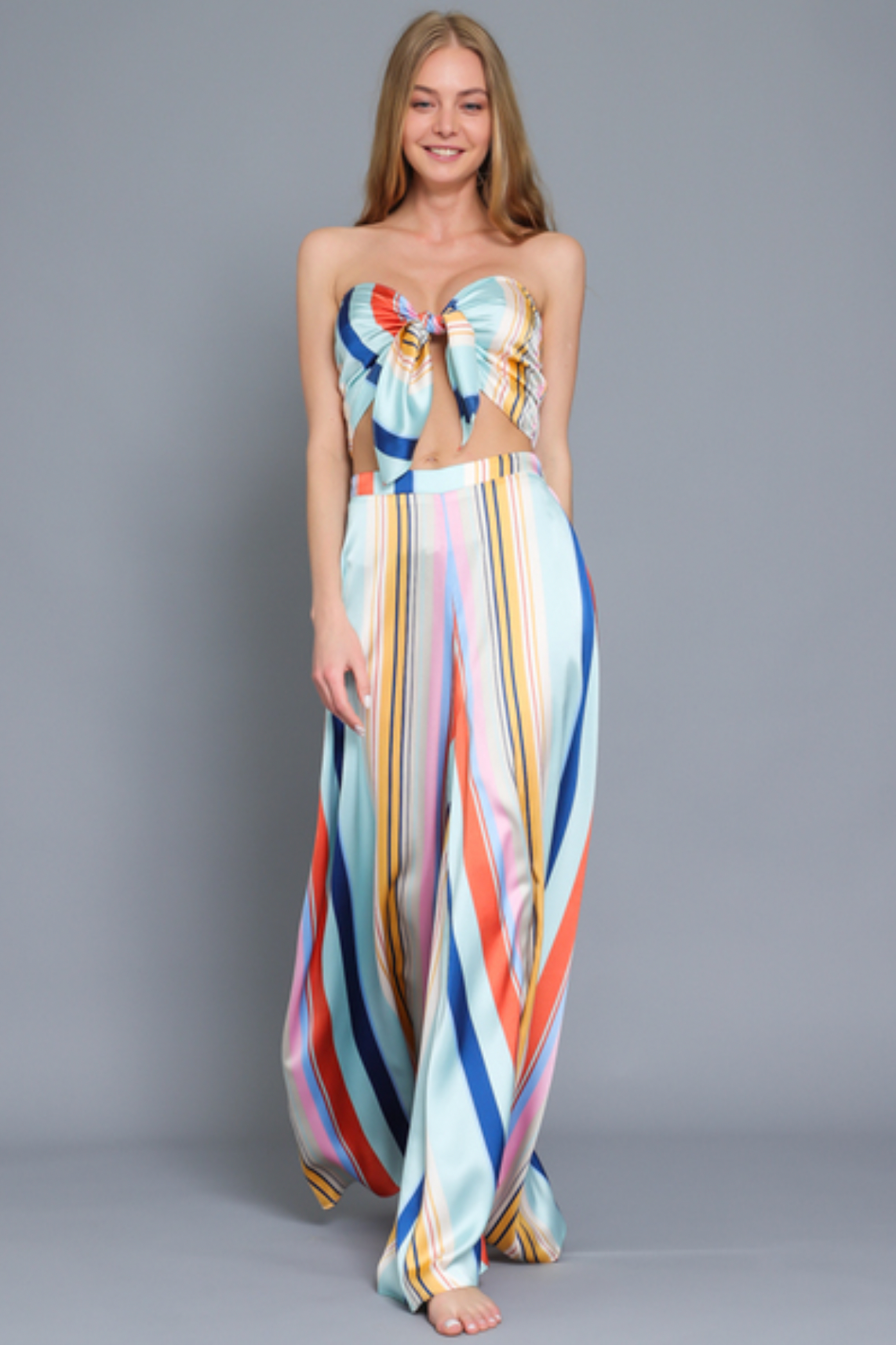 Tube Tie Front Chest Cropped Top And Long Pants Set