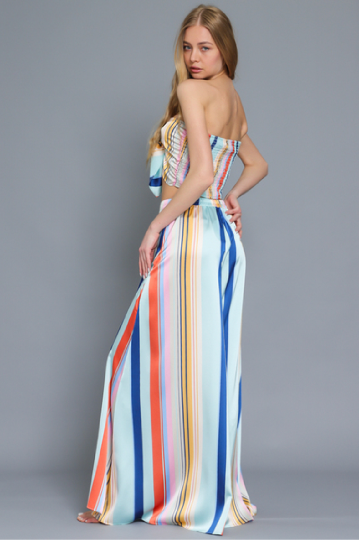 Tube Tie Front Chest Cropped Top And Long Pants Set