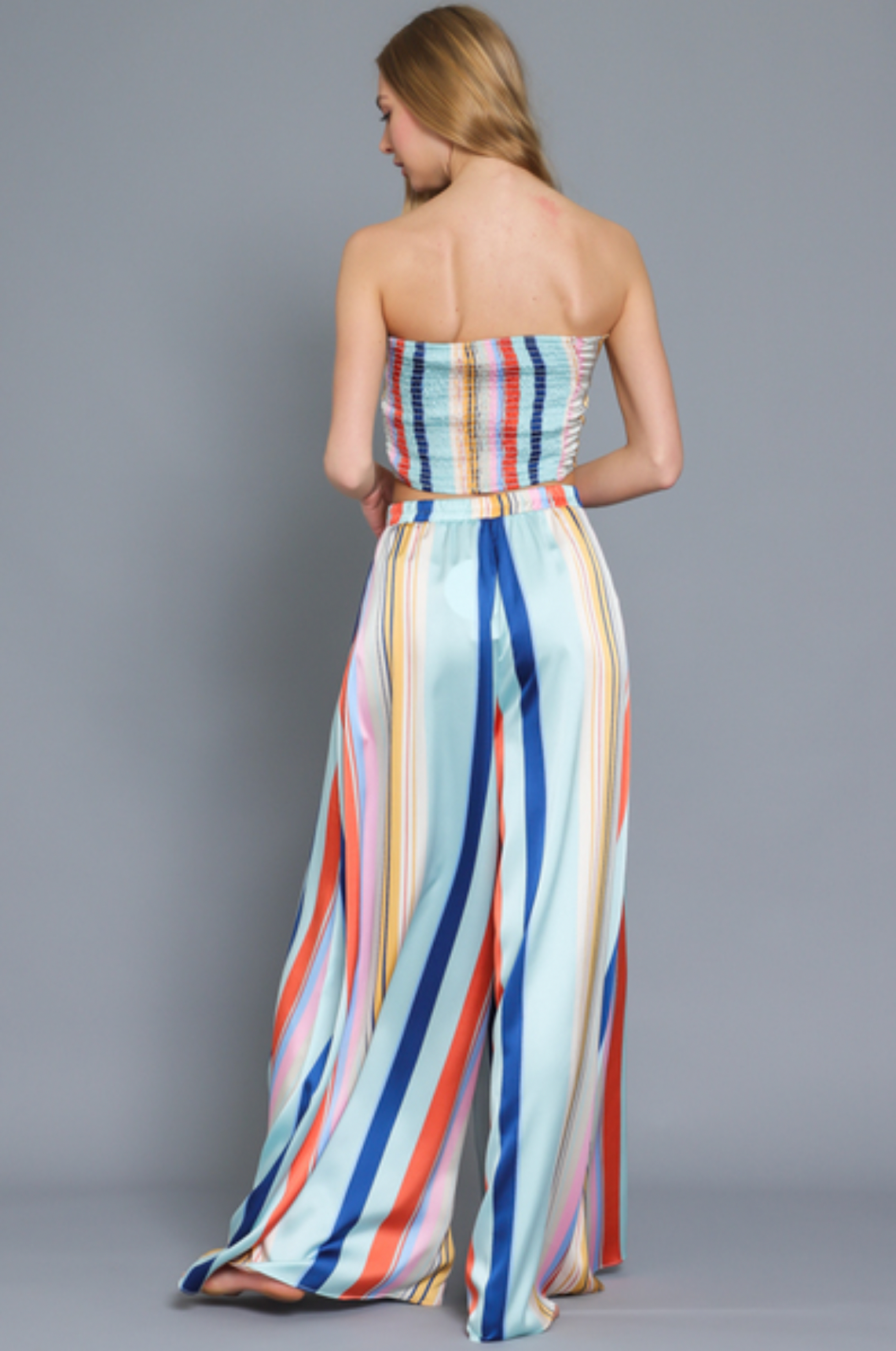 Tube Tie Front Chest Cropped Top And Long Pants Set