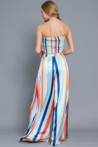 Tube Tie Front Chest Cropped Top And Long Pants Set