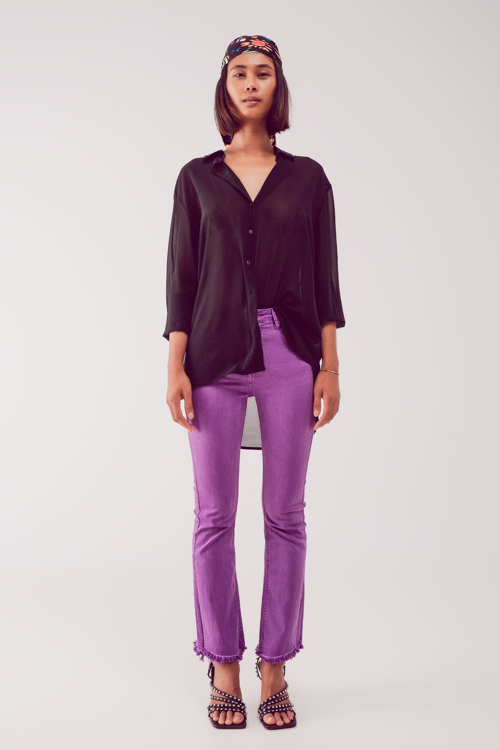 Flare Jeans With Raw Hem Edge