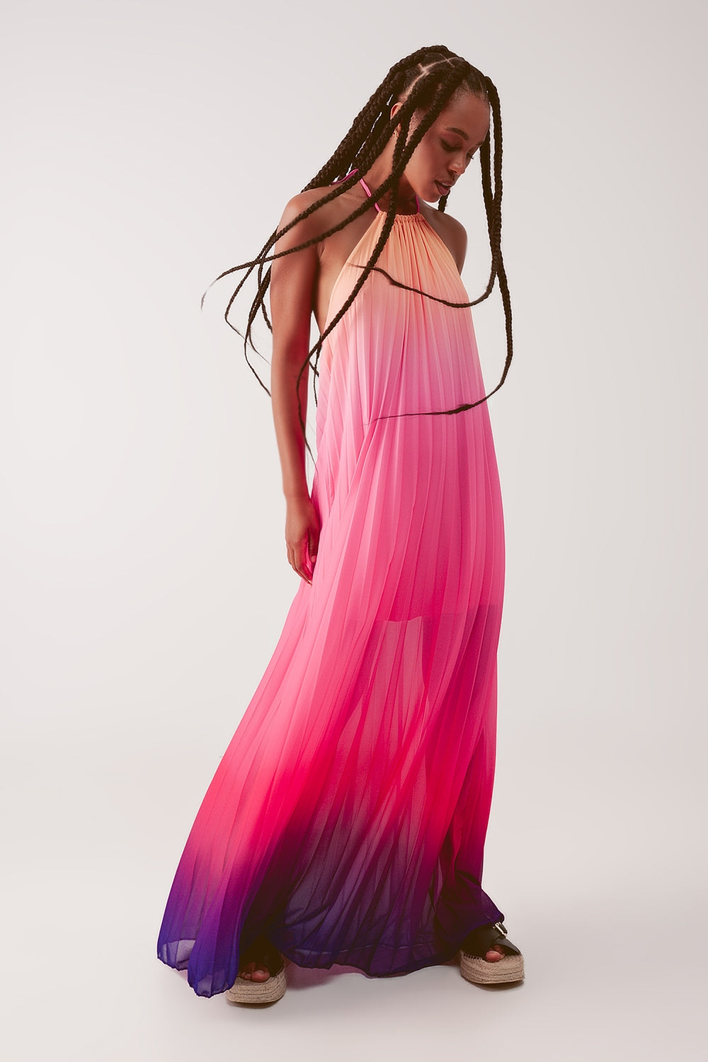 High Neck Pleat Maxi Dress