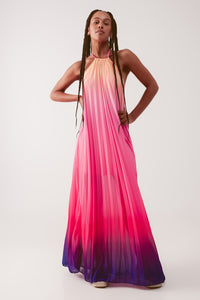 High Neck Pleat Maxi Dress