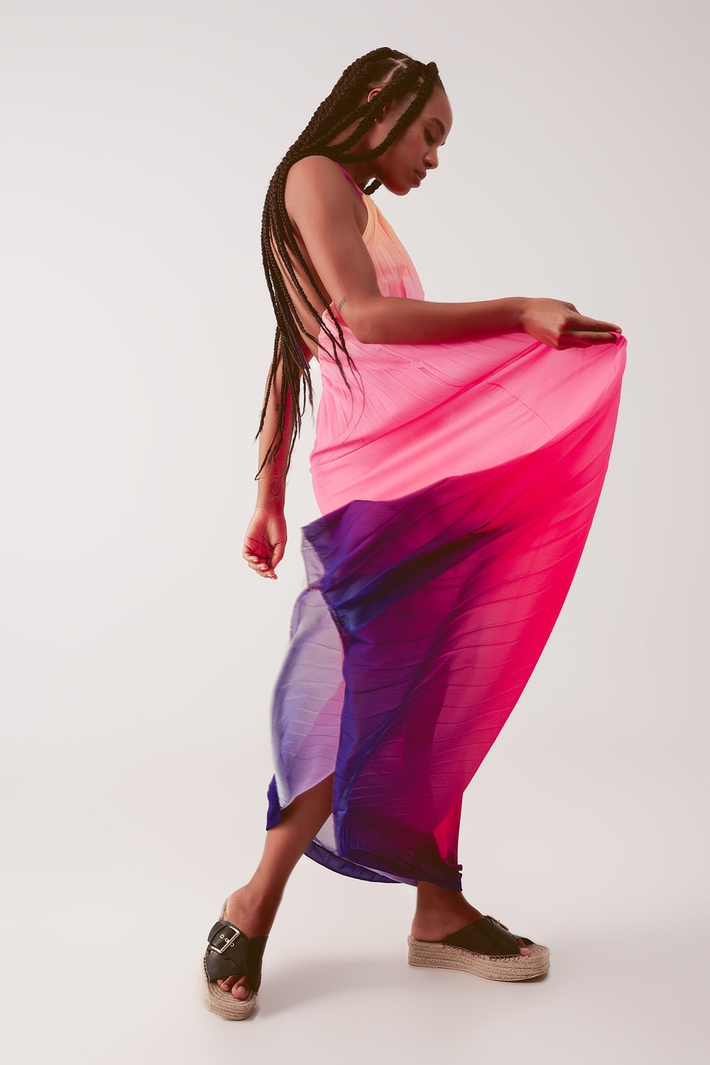 High Neck Pleat Maxi Dress