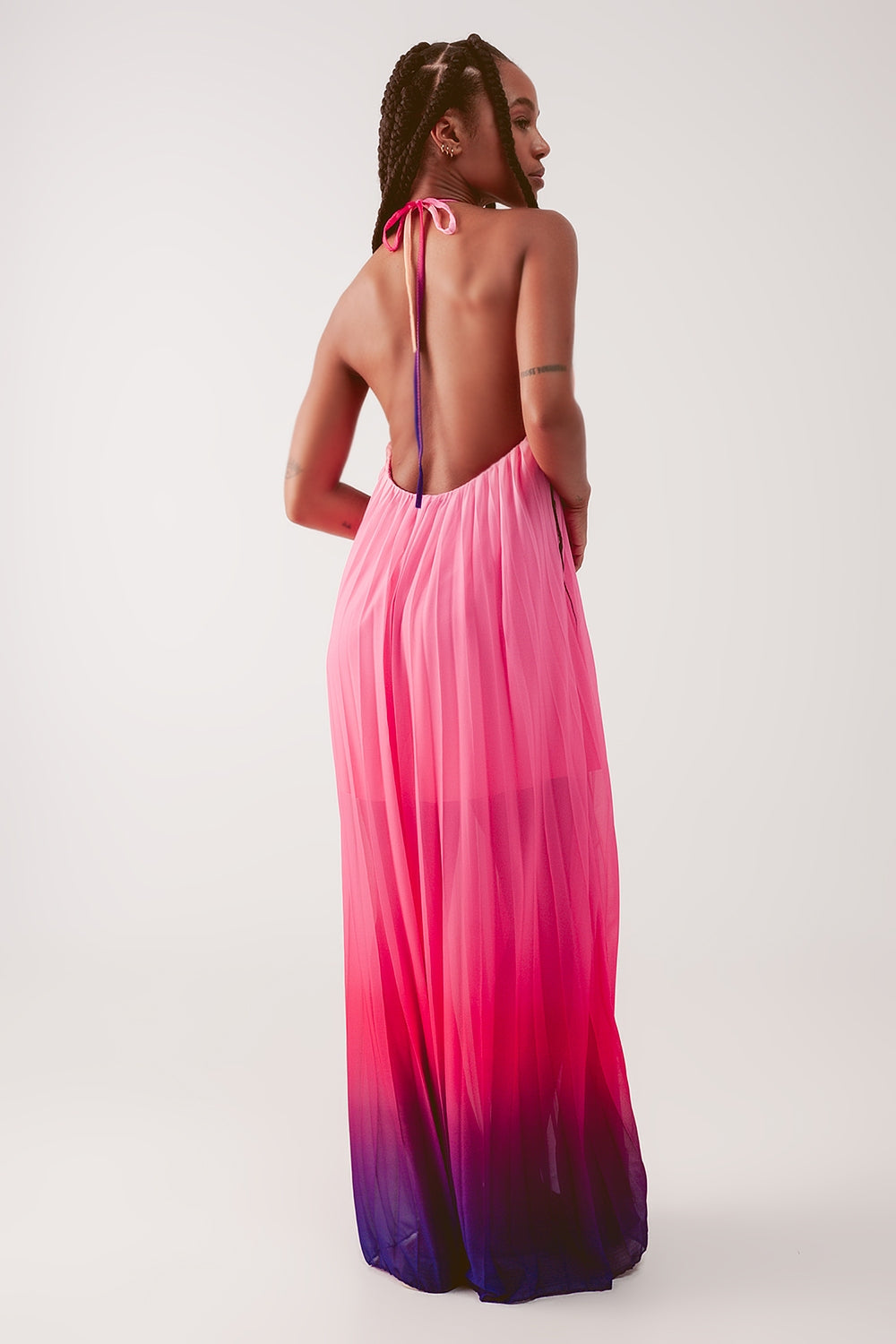 High Neck Pleat Maxi Dress