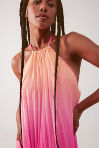 High Neck Pleat Maxi Dress